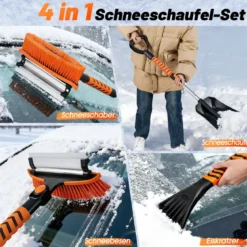 4 in 1 Auto Eiskratzer mit Schneebürste & 180° Drehbarer Kopf & 3 Stufig Verstellbarer Stange Schneebesen