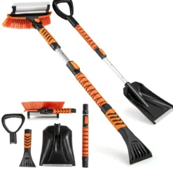 4 in 1 Auto Eiskratzer mit Schneebürste & 180° Drehbarer Kopf & 3 Stufig Verstellbarer Stange Schneebesen