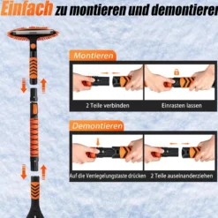4 in 1 Auto Eiskratzer mit Schneebürste & 180° Drehbarer Kopf & 3 Stufig Verstellbarer Stange Schneebesen