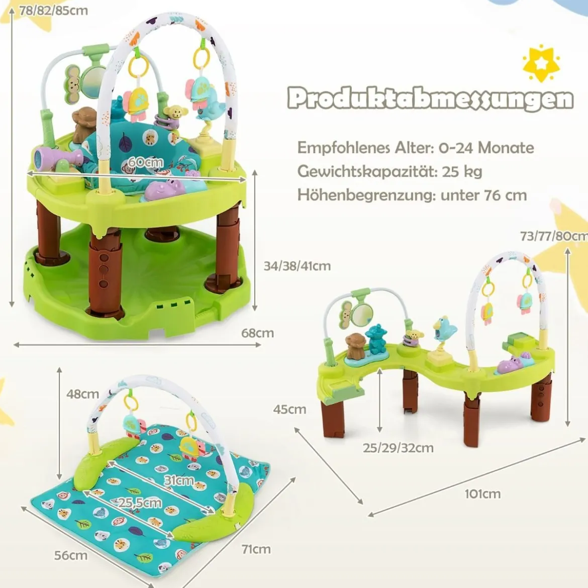 3-in-1 Baby Aktivitätszentrum mit Aktivitätstisch & Spielmatte ideal für 0-24 Monate Grün