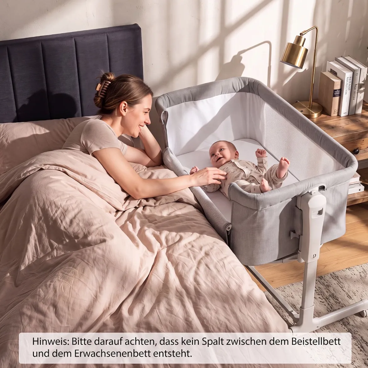 3 in 1 Baby Beistellbett Babybett mit 6-stufiger Höhenverstellung & 4 Räder bis zu 9 kg Belastbar Grau