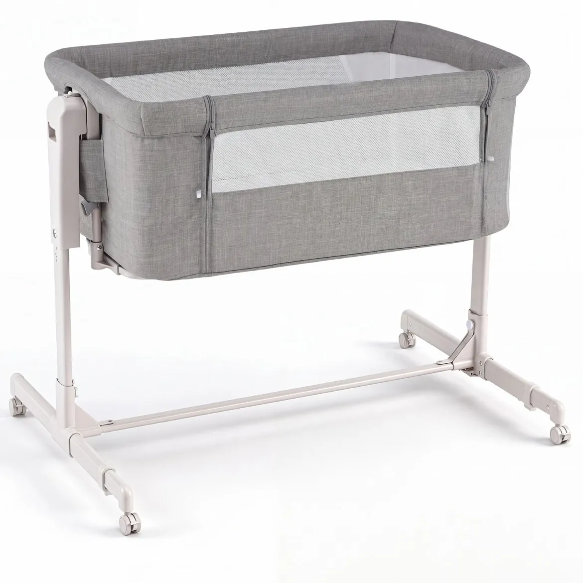 3 in 1 Baby Beistellbett Babybett mit 6-stufiger Höhenverstellung & 4 Räder bis zu 9 kg Belastbar Grau