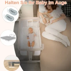 3 in 1 Babybett & Babywiege & Kinderbett mit Matratze Beistellbett mit Tragetasche Stubenwagen