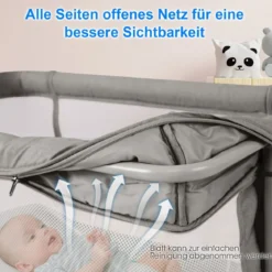 3 in 1 Babybett & Babywiege & Kinderbett mit Matratze Beistellbett mit Tragetasche Stubenwagen