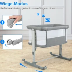 3 in 1 Babybett & Babywiege & Kinderbett mit Matratze Beistellbett mit Tragetasche Stubenwagen