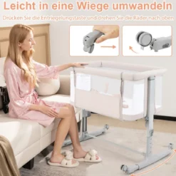 3 in 1 Babybett & Babywiege & Kinderbett mit Matratze Beistellbett mit Tragetasche Stubenwagen