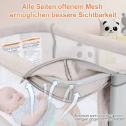3 in 1 Babybett & Babywiege & Kinderbett mit Matratze Beistellbett mit Tragetasche Stubenwagen