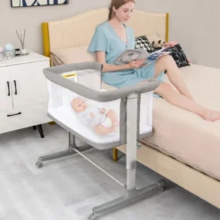 3 in 1 Babybett & Babywiege & Kinderbett mit Matratze Beistellbett mit Tragetasche Stubenwagen