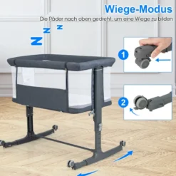 3 in 1 Babybett & Babywiege & Kinderbett mit Matratze Beistellbett mit Tragetasche Stubenwagen