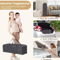 3 in 1 Babybett 2 Ebenen Reisebett mit Faltbarer Matratze & Wickelauflage & Rollen Dunkelgrau