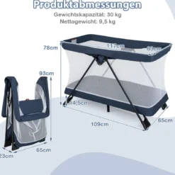 2 in 1 Babybett & Laufstall Klappbar Reisebett mit Matratze Marineblau