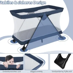2 in 1 Babybett & Laufstall Klappbar Reisebett mit Matratze Marineblau