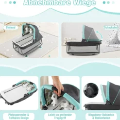 4-in-1-Babybett Tragbares Beistellbett mit Wiege & Wickeltisch