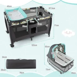 4-in-1-Babybett Tragbares Beistellbett mit Wiege & Wickeltisch
