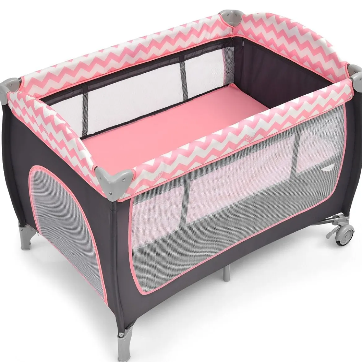 3-in-1-Babybett Tragbares Reisebett mit Spielzeugstange 125 x 65 x 76 cm Rosa
