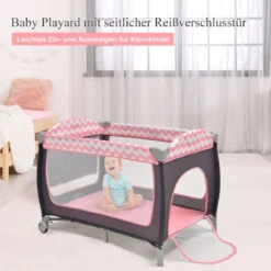3-in-1-Babybett Tragbares Reisebett mit Spielzeugstange 125 x 65 x 76 cm Rosa
