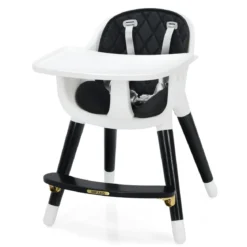 3 in 1 Baby-Hochstuhl hölzerner Babystuhl mit Sitzkissen 58,5 x 53,5 x 84 cm Schwarz + Weiß