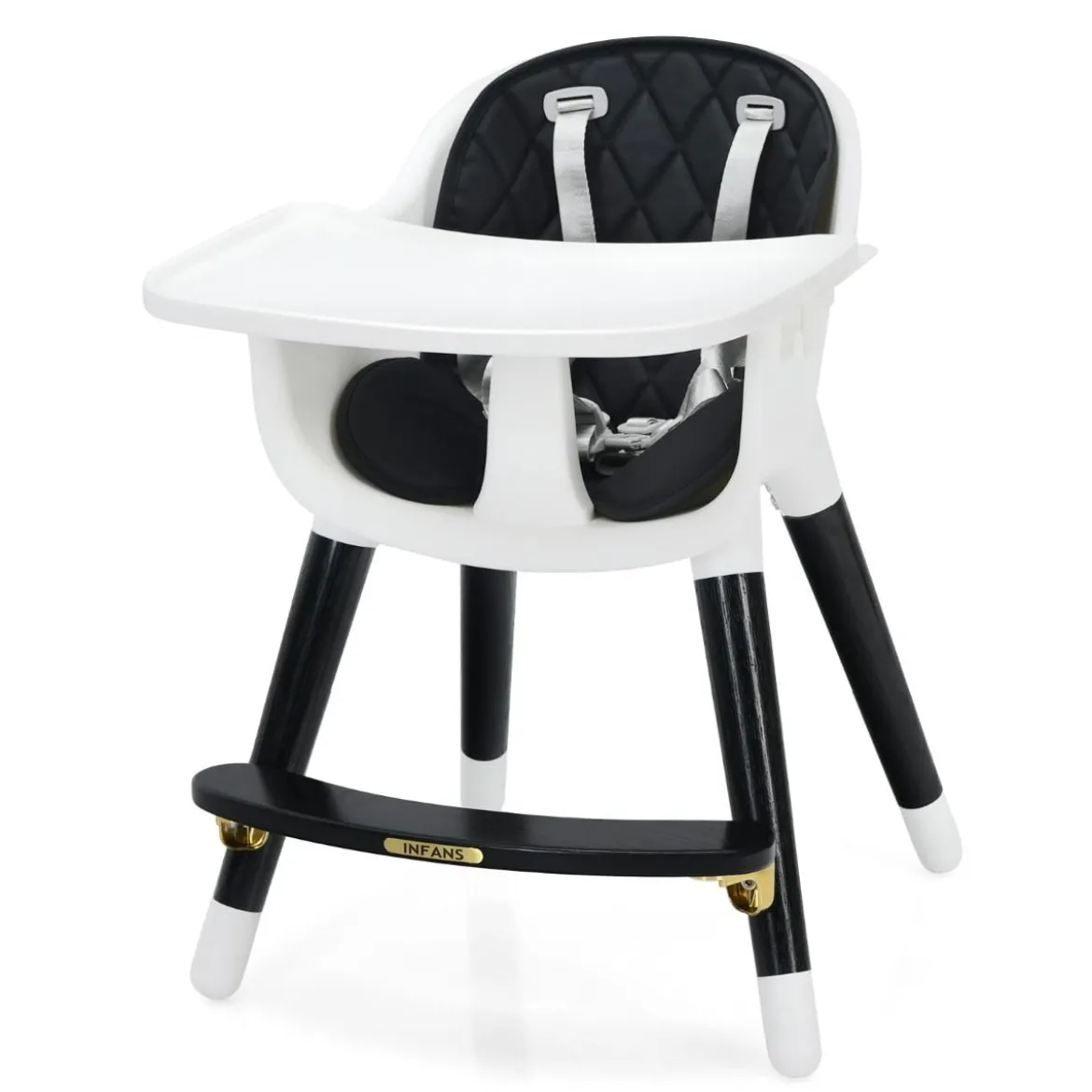 3 in 1 Baby-Hochstuhl hölzerner Babystuhl mit Sitzkissen 58,5 x 53,5 x 84 cm Schwarz + Weiß