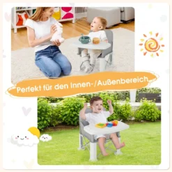 3 in 1 Babyhochstuhl Klappbar Hochstuhl & Essstuhl & Sitzerhöhung Weiß + Grau