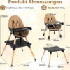 6 in 1 Baby Hochstuhl mit Bausteintisch & Abnehmbarem Doppeltablett Kinderhochstuhl Braun