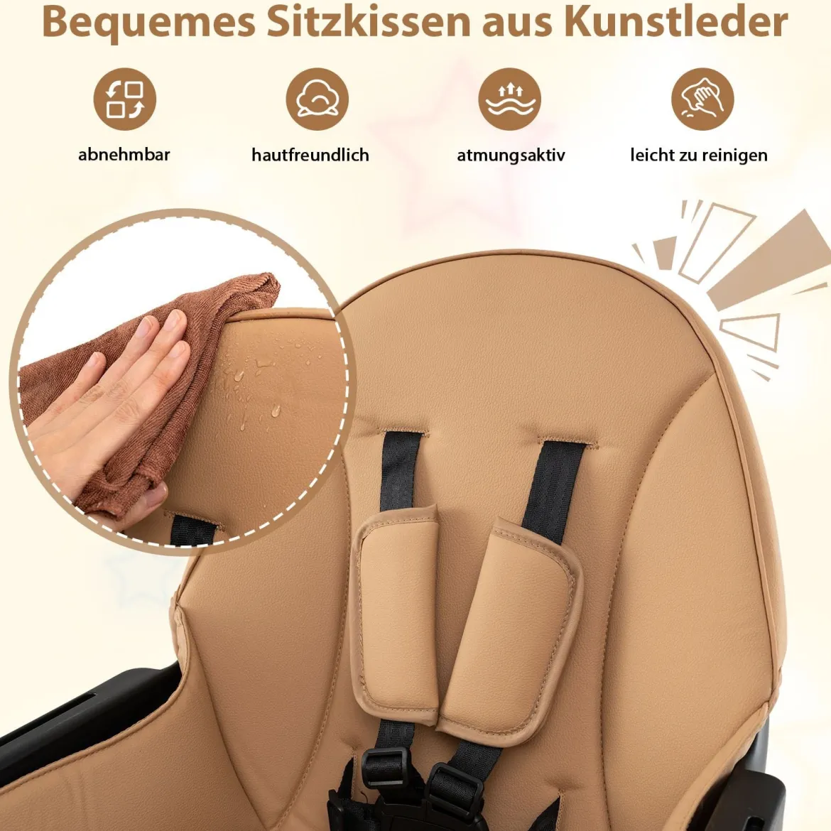 6 in 1 Baby Hochstuhl mit Bausteintisch & Abnehmbarem Doppeltablett Kinderhochstuhl Braun