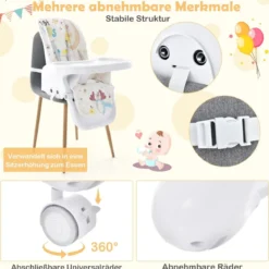 3-in-1-Babyhochstuhl mit 5-fach verstellbarer Fußstütze 3-fach verstellbarer Rückenlehne & 4 Universalrädern Beige