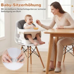 8 in 1 Baby Hochstuhl mit PU Kissen & 5 Punkt Gurt & Fußstütze & Abnehmbare Tablett Babystuhl
