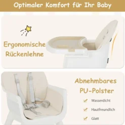 6 in 1 Babyhochstuhl mit Sicherheitsgurt & Abnehmbares Tablett Kindersitzgruppe Beige