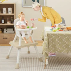 6 in 1 Babyhochstuhl mit Sicherheitsgurt & Abnehmbares Tablett Kindersitzgruppe Beige