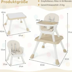 6 in 1 Babyhochstuhl mit Sicherheitsgurt & Abnehmbares Tablett Kindersitzgruppe Beige