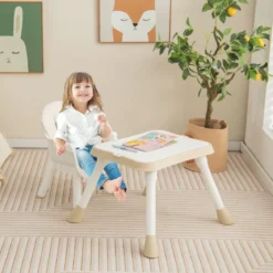 6 in 1 Babyhochstuhl mit Sicherheitsgurt & Abnehmbares Tablett Kindersitzgruppe Beige