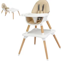 4-in-1 Babyhochstuhl mit Sicherheitsgurt & Abnehmbares Tablett Kindersitzgruppe Khaki