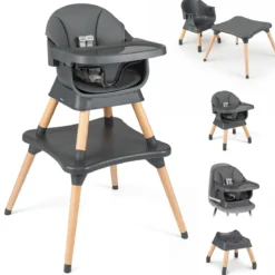 9 in 1 Baby Hochstuhl mit Sitzerhöhung & Abnehmbarem Tablett & Sicherheitsgurt Dunkelgrau