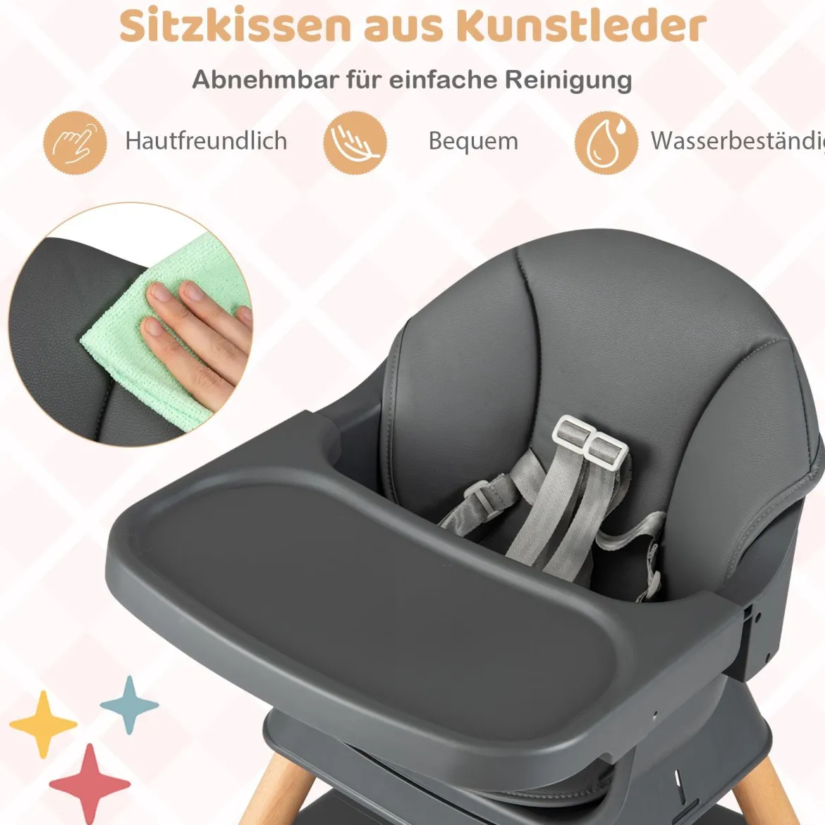 9 in 1 Baby Hochstuhl mit Sitzerhöhung & Abnehmbarem Tablett & Sicherheitsgurt Dunkelgrau
