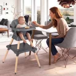 9 in 1 Baby Hochstuhl mit Sitzerhöhung & Abnehmbarem Tablett & Sicherheitsgurt Dunkelgrau