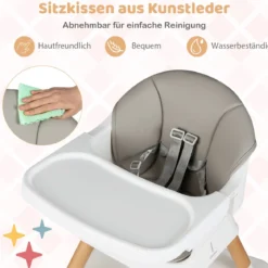 9 in 1 Baby Hochstuhl mit Sitzerhöhung & Abnehmbarem Tablett & Sicherheitsgurt Grau