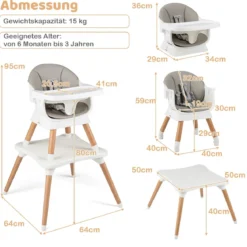 9 in 1 Baby Hochstuhl mit Sitzerhöhung & Abnehmbarem Tablett & Sicherheitsgurt Grau