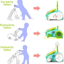 2 in 1 Baby-Lauflernhilfe Baby Walker mit höhenverstellbarem Handgriff 35,5 x 43 x 46-53 cm Bunt