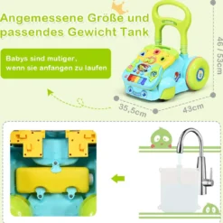 2 in 1 Baby-Lauflernhilfe Baby Walker mit höhenverstellbarem Handgriff 35,5 x 43 x 46-53 cm Bunt