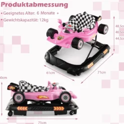 4 in 1 Baby Lauflernhilfe mit Verstellbarer Höhen & Abnehmbarem Spieltablett Autoförmige Lauflernwagen