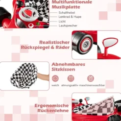 4 in 1 Baby Lauflernhilfe mit Verstellbarer Höhen & Abnehmbarem Spieltablett Autoförmige Lauflernwagen