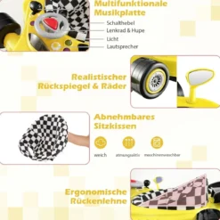 4 in 1 Baby Lauflernhilfe mit Verstellbarer Höhen & Abnehmbarem Spieltablett Autoförmige Lauflernwagen