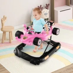 4 in 1 Baby Lauflernhilfe mit Verstellbarer Höhen & Abnehmbarem Spieltablett Autoförmige Lauflernwagen