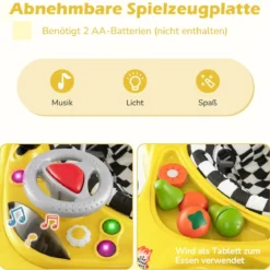 4 in 1 Baby Lauflernhilfe mit Verstellbarer Höhen & Abnehmbarem Spieltablett Autoförmige Lauflernwagen