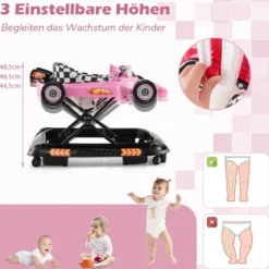 4 in 1 Baby Lauflernhilfe mit Verstellbarer Höhen & Abnehmbarem Spieltablett Autoförmige Lauflernwagen