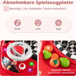 4 in 1 Baby Lauflernhilfe mit Verstellbarer Höhen & Abnehmbarem Spieltablett Autoförmige Lauflernwagen