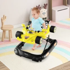 4 in 1 Baby Lauflernhilfe mit Verstellbarer Höhen & Abnehmbarem Spieltablett Autoförmige Lauflernwagen