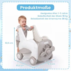 3-in-1 Baby Lauflernwagen aus Kunststoff Lauflernhilfe mit Klappbarer Sitz Stauraum Rädern Zugseil & Griff