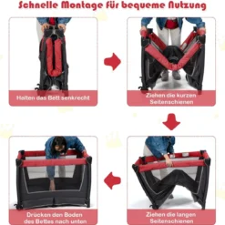 4-in-1-Baby-Laufstall Faltbares Deluxe-Babybett mit Rollen 103 x 72,5 x 112 cm Rot + Schwarz