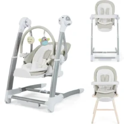 3 in 1 Babyschaukel Klappbarer Hochstuhl mit 8 Höhenstufen Grau